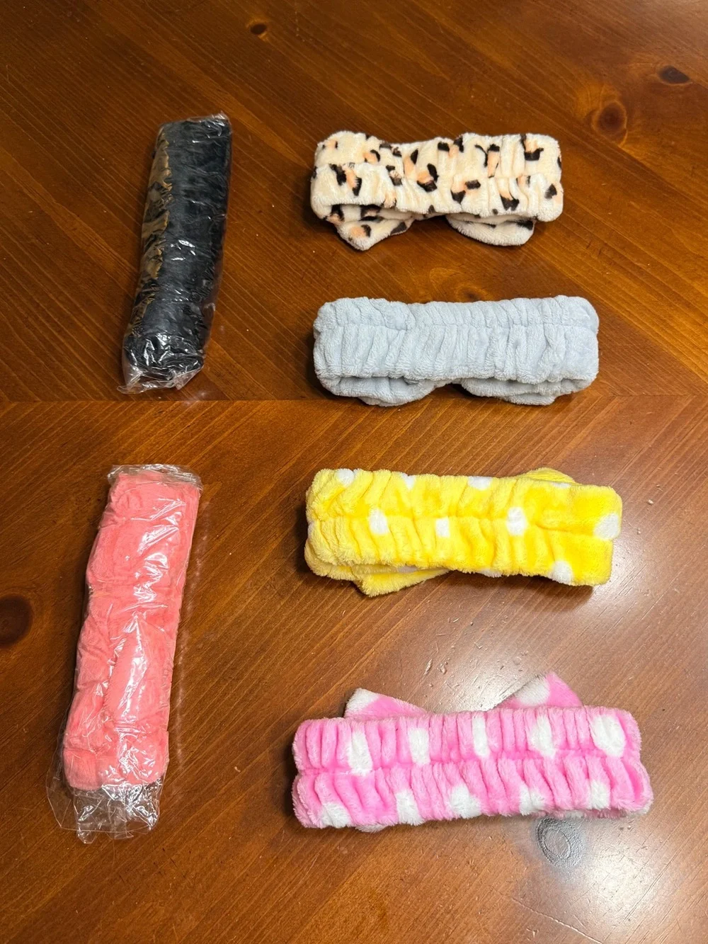 Plush Stretchy Spa/Makeup Headbands w/ Removable Bow (Bundle of 6)